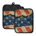 Grunge Ripped Paper American Flag Print Pot Holders With Pocket