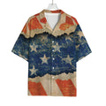 Grunge Ripped Paper American Flag Print Rayon Hawaiian Shirt