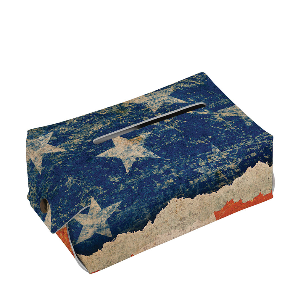 Grunge Ripped Paper American Flag Print Rectangle Tissue Box Cover