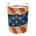 Grunge Ripped Paper American Flag Print Round Laundry Basket
