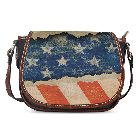 Grunge Ripped Paper American Flag Print Saddle Bag