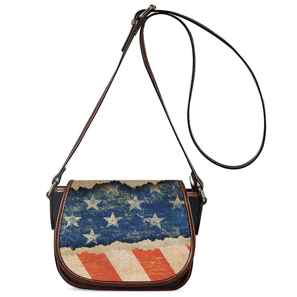 Grunge Ripped Paper American Flag Print Saddle Bag