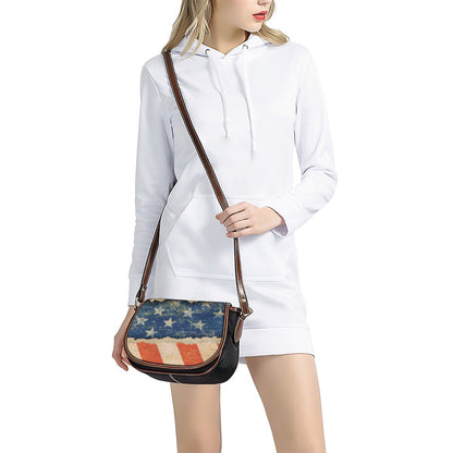 Grunge Ripped Paper American Flag Print Saddle Bag
