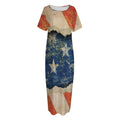 Grunge Ripped Paper American Flag Print Short Sleeve Long Nightdress