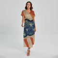 Grunge Ripped Paper American Flag Print Short Sleeve Maxi Dress