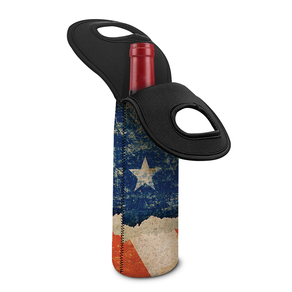 Grunge Ripped Paper American Flag Print Single Neoprene Wine Tote