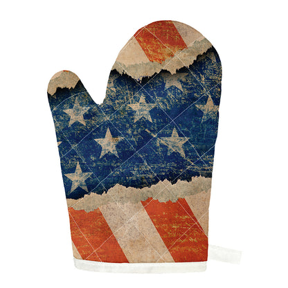Grunge Ripped Paper American Flag Print Single Oven Mitt