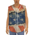 Grunge Ripped Paper American Flag Print Sleeveless Baseball Jersey