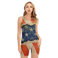 Grunge Ripped Paper American Flag Print Sleeveless One Piece Swimsuit
