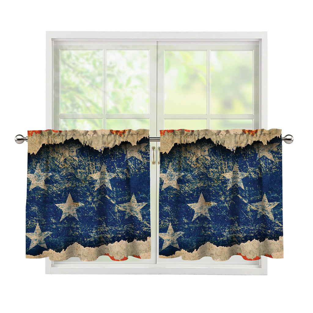 Grunge Ripped Paper American Flag Print Tier Curtains