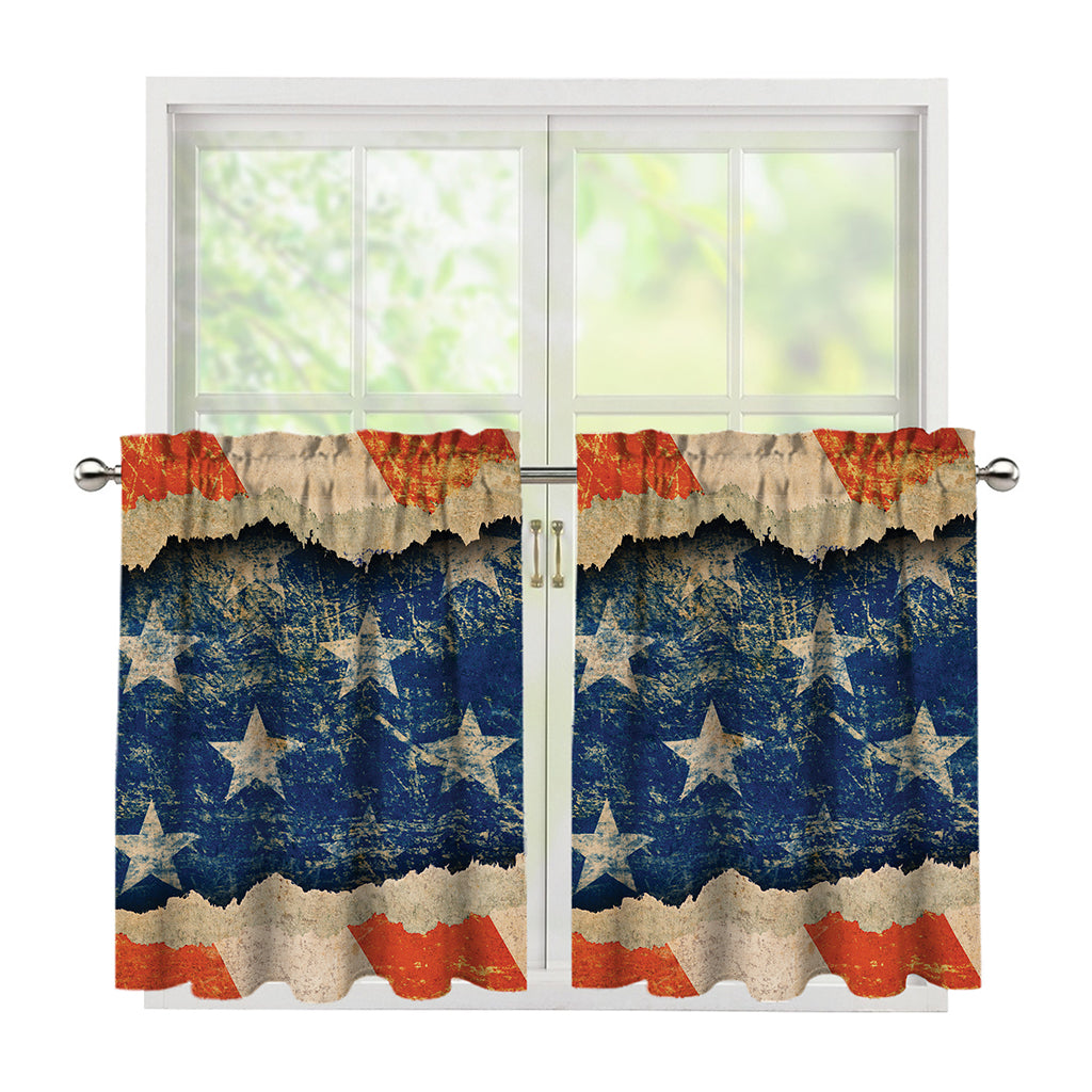 Grunge Ripped Paper American Flag Print Tier Curtains
