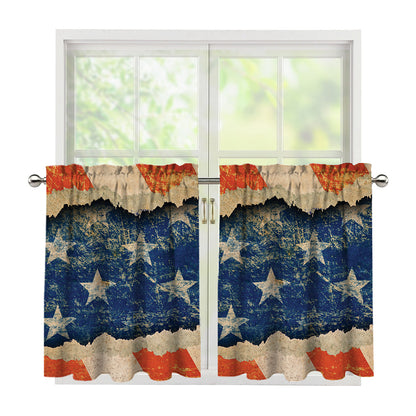 Grunge Ripped Paper American Flag Print Tier Curtains
