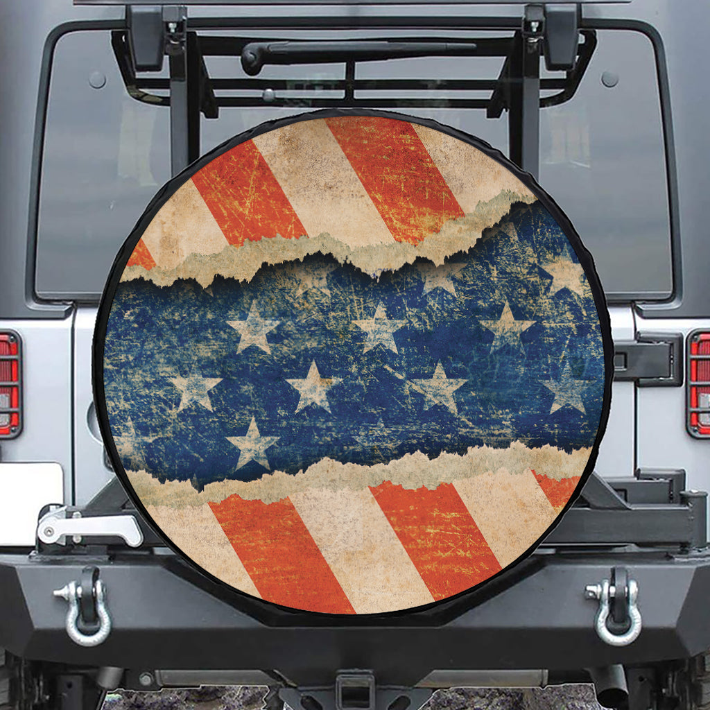 Grunge Ripped Paper American Flag Print Tire Cover