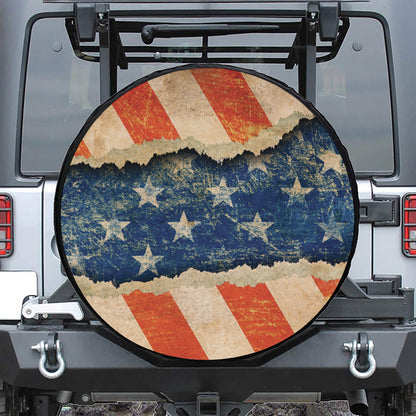 Grunge Ripped Paper American Flag Print Tire Cover