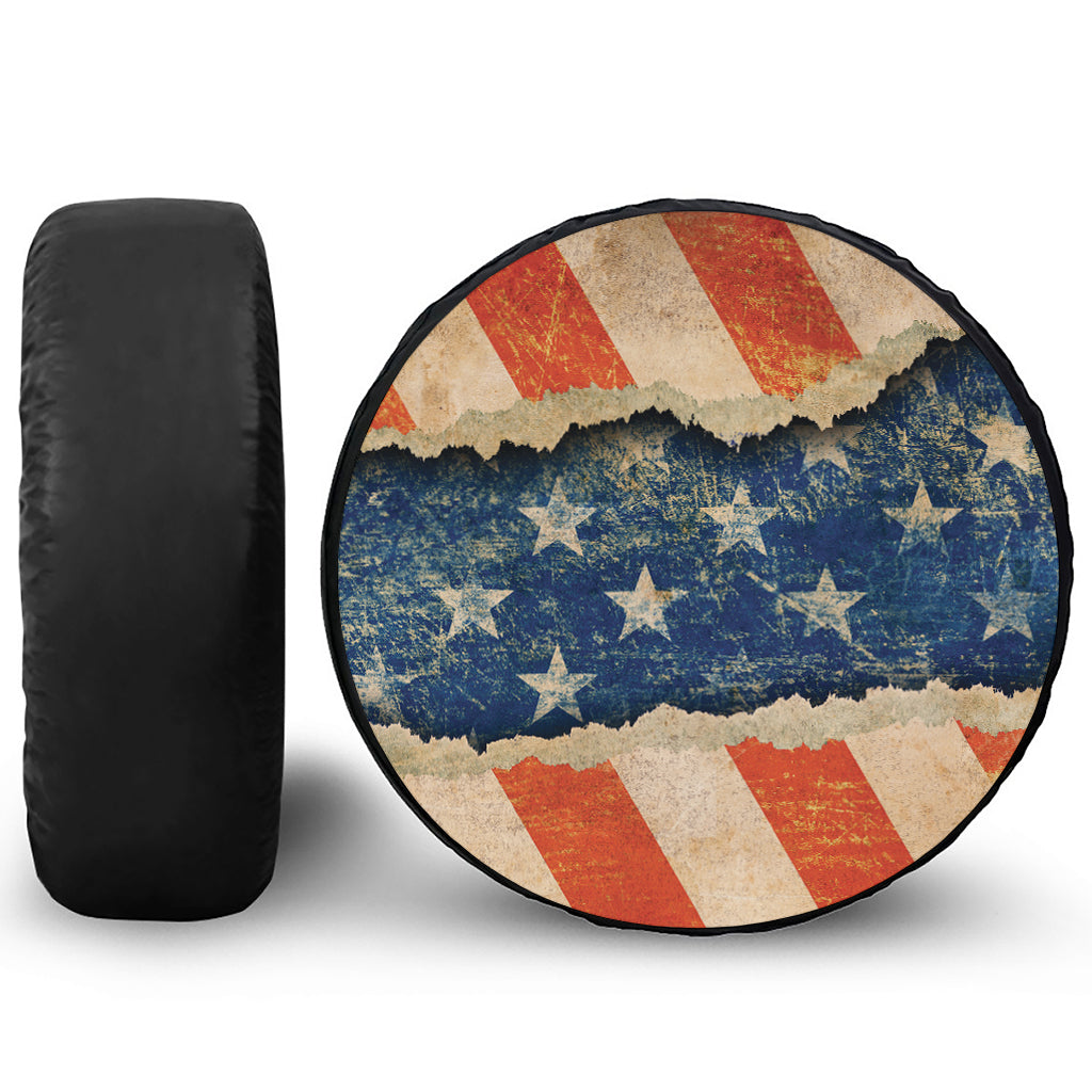 Grunge Ripped Paper American Flag Print Tire Cover