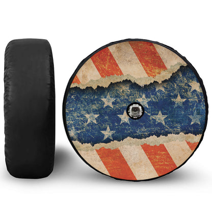 Grunge Ripped Paper American Flag Print Tire Cover With Camera Hole