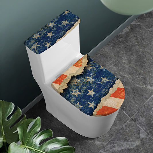Grunge Ripped Paper American Flag Print Toilet Lid And Tank Cover Set