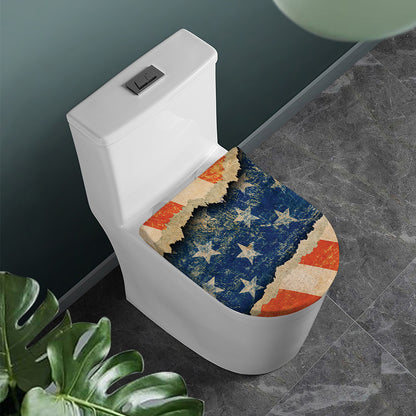 Grunge Ripped Paper American Flag Print Toilet Lid Cover