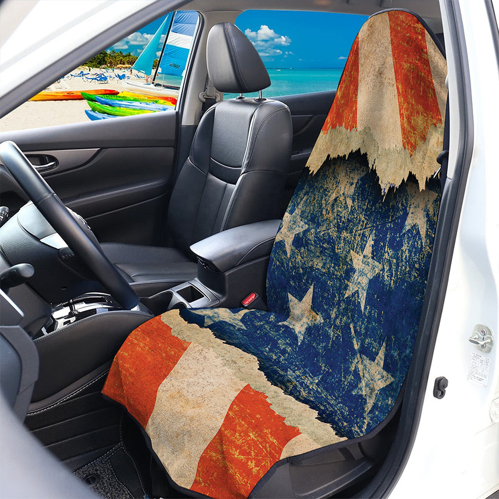 Grunge Ripped Paper American Flag Print Waterproof Car Seat Cover