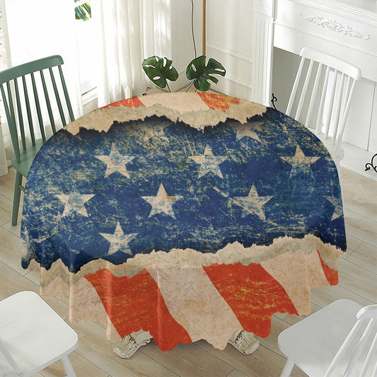 Grunge Ripped Paper American Flag Print Waterproof Round Tablecloth