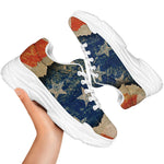 Grunge Ripped Paper American Flag Print White Chunky Shoes