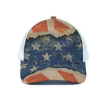 Grunge Ripped Paper American Flag Print White Mesh Trucker Cap