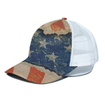 Grunge Ripped Paper American Flag Print White Mesh Trucker Cap