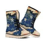 Grunge Ripped Paper American Flag Print Winter Boots