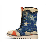 Grunge Ripped Paper American Flag Print Winter Boots
