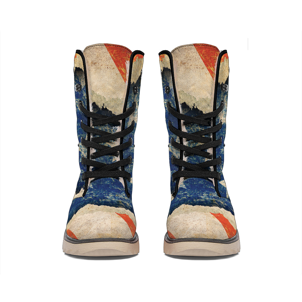 Grunge Ripped Paper American Flag Print Winter Boots