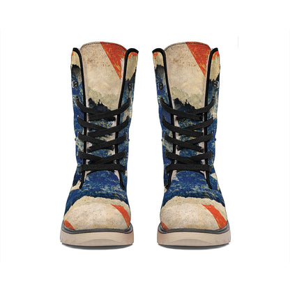 Grunge Ripped Paper American Flag Print Winter Boots
