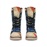 Grunge Ripped Paper American Flag Print Winter Boots