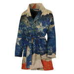 Grunge Ripped Paper American Flag Print Women's Bathrobe