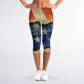 Grunge Ripped Paper American Flag Print Women's Capri Leggings