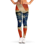 Grunge Ripped Paper American Flag Print Women's Leggings