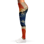 Grunge Ripped Paper American Flag Print Women's Leggings