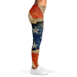 Grunge Ripped Paper American Flag Print Women's Leggings