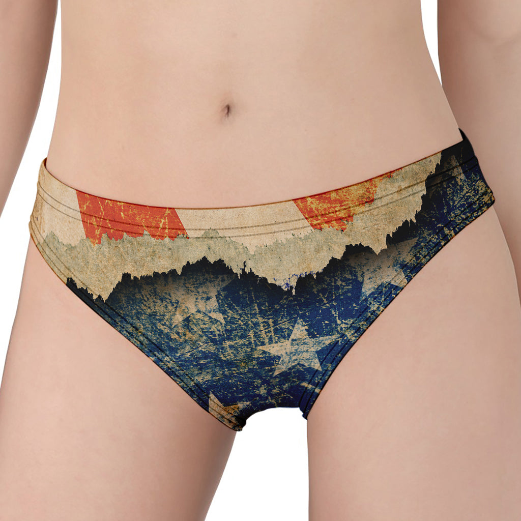 Grunge Ripped Paper American Flag Print Women's Panties