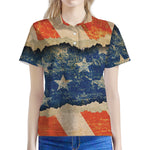 Grunge Ripped Paper American Flag Print Women's Polo Shirt