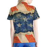 Grunge Ripped Paper American Flag Print Women's Polo Shirt
