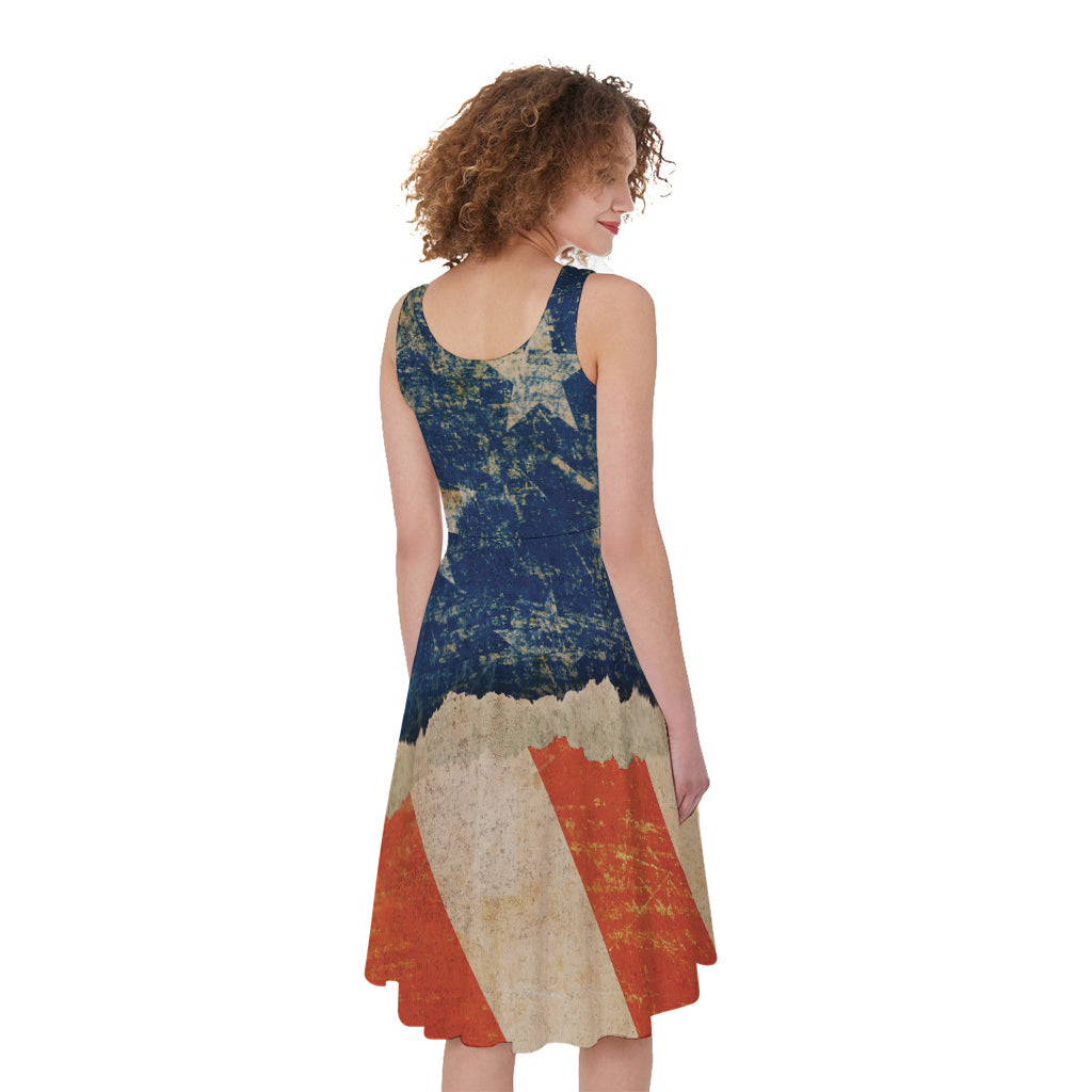 Grunge Ripped Paper American Flag Print Women's Sleeveless Dress