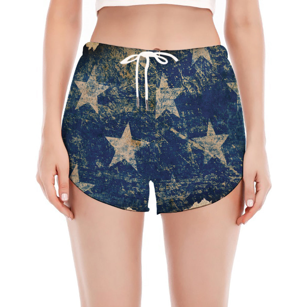 Grunge Ripped Paper American Flag Print Women's Split Running Shorts