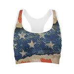 Grunge Ripped Paper American Flag Print Women's Sports Bra
