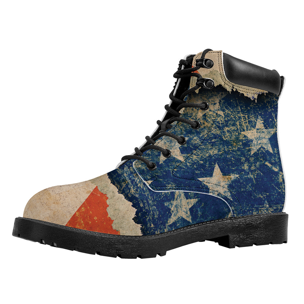 Grunge Ripped Paper American Flag Print Work Boots