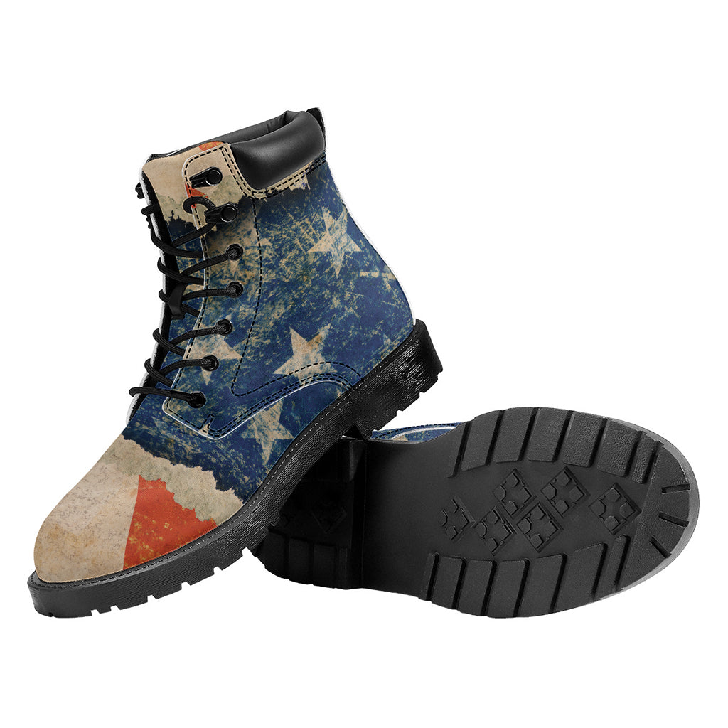Grunge Ripped Paper American Flag Print Work Boots