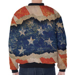 Grunge Ripped Paper American Flag Print Zip Sleeve Bomber Jacket