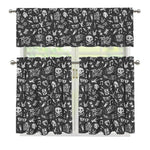 Grunge Rock And Roll Pattern Print 3 Piece Kitchen Curtains