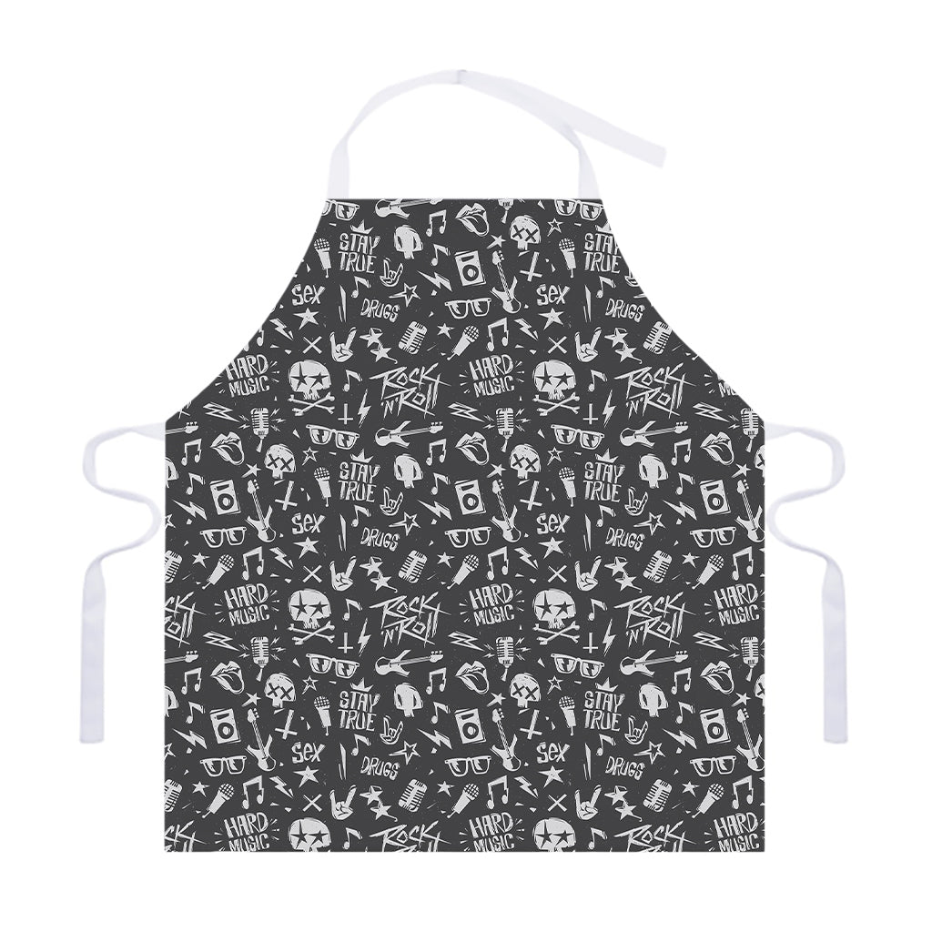Grunge Rock And Roll Pattern Print Adjustable Apron