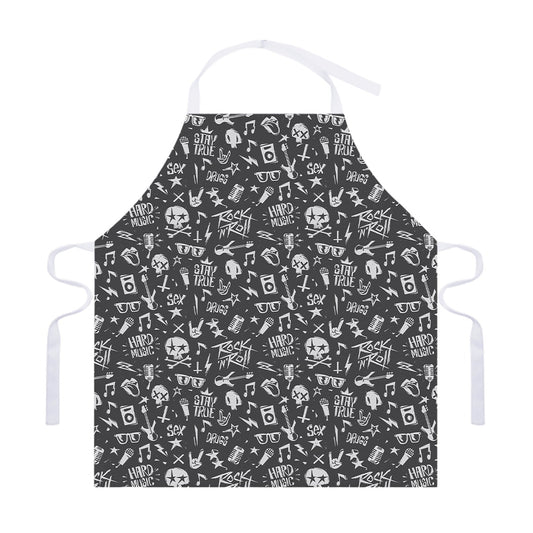 Grunge Rock And Roll Pattern Print Adjustable Apron