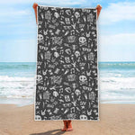 Grunge Rock And Roll Pattern Print Beach Towel